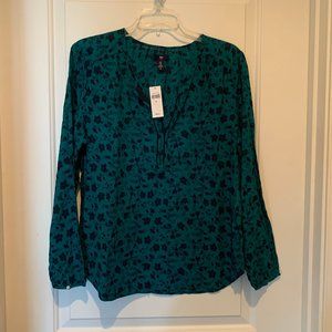 GAP Cotton Top Long Sleeve Size M Teal with Navy